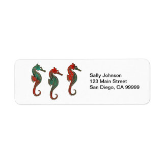 Étiquette Trio de Seahorse de Noël métallique