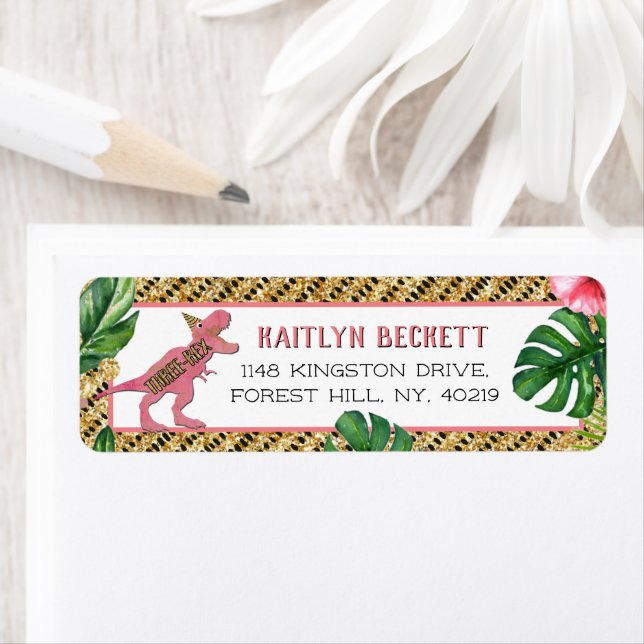 Étiquette Trois Rex Dinosaur 3e anniversaire (En situation)