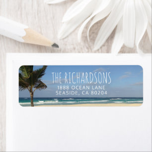 Étiquette Tropical Beach and Palm Tree Return Adresse Label
