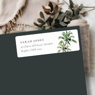 Étiquette Tropical Beach Palm Trees Aquarelle Adresse