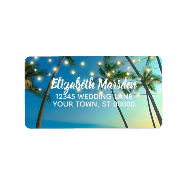 Étiquette Tropical Beach Palms Lights RSVP Adresse de retour (Devant)