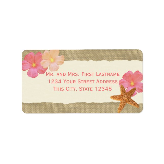 Étiquette Tropical Beach Starfish et Hibiscus (Devant)