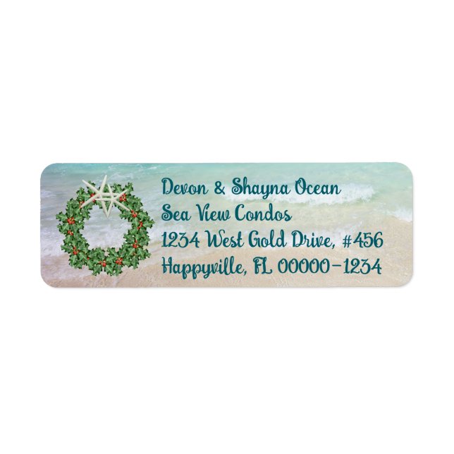 Étiquette Tropical Christmas Wreath Ocean Skinny Adresse (Devant)
