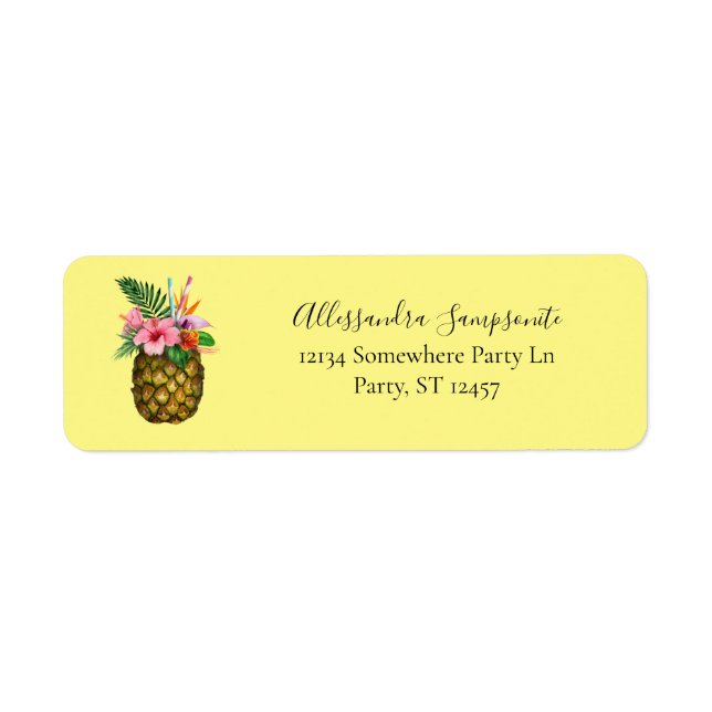 Étiquette Tropical Floral & Ananas Jaune 2 Adresse de retour (Devant)