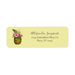 Étiquette Tropical Floral & Ananas Yellow Adresse de retour