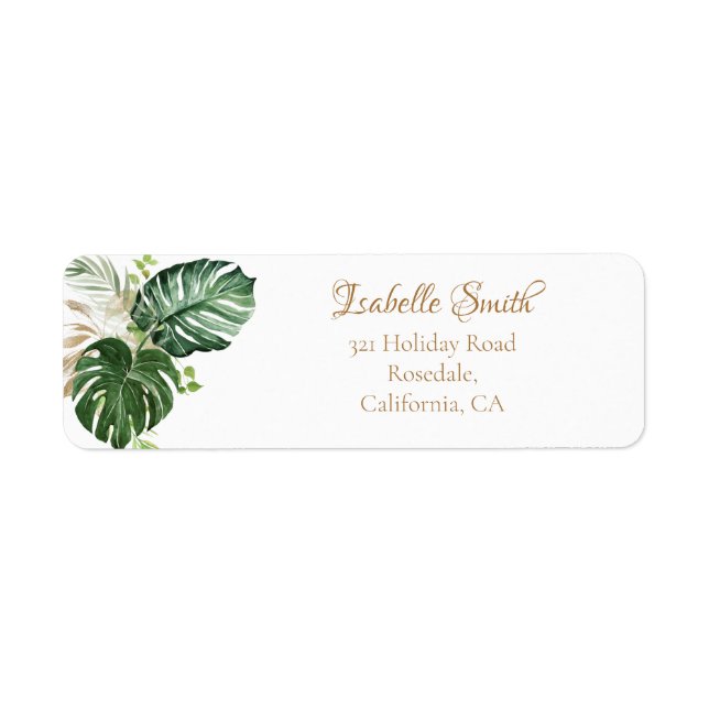 Étiquette Tropical Green Gold Monstera Feuilles Adresse de r (Devant)