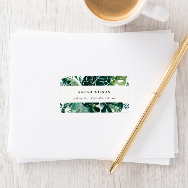 Étiquette Tropical Monstera Green Foliage Adresse Leafy (En situation)