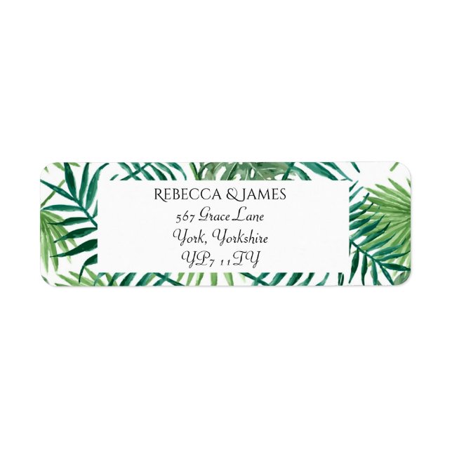 Étiquette Tropical Palm Feuille Mariage Adresse de retour La (Devant)