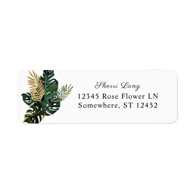Étiquette Tropical Palm Leaf Gold 1 Adresse de retour Label (Devant)