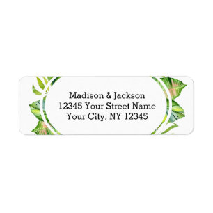 Étiquette Tropical Palm Leaf Wreath Mariage Adresse de retou