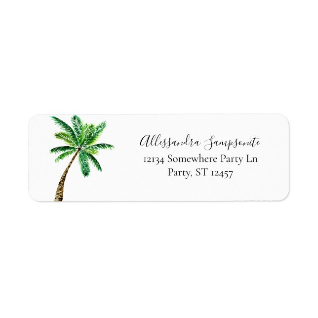 Étiquette Tropical Palm Tree White Adresse de retour (Devant)