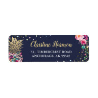 Tropical Pink Pineappy Navy Blue Adresse de retour