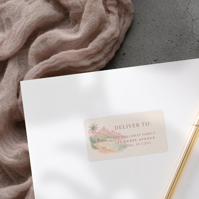 Étiquette Tropical Sunset Island Beach Watercolor Wedding (Tropical Sunset Island Beach Watercolor Wedding Label)