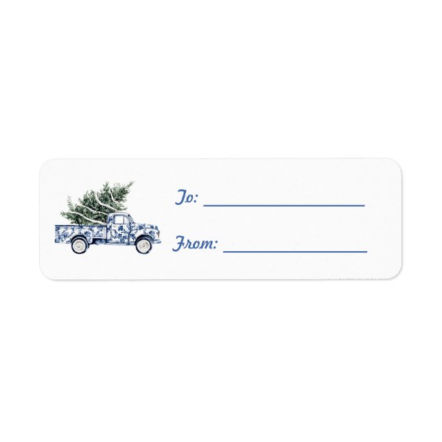 Étiquette Truck White Blue Christmas Tree (Devant)