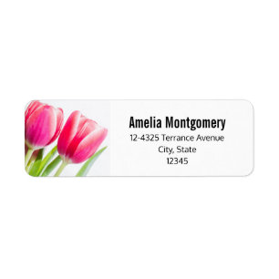 Étiquette Tulipes roses avec Feuille vert Adresse photo