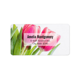 Étiquette Tulipes roses avec Feuille vert Adresse photo