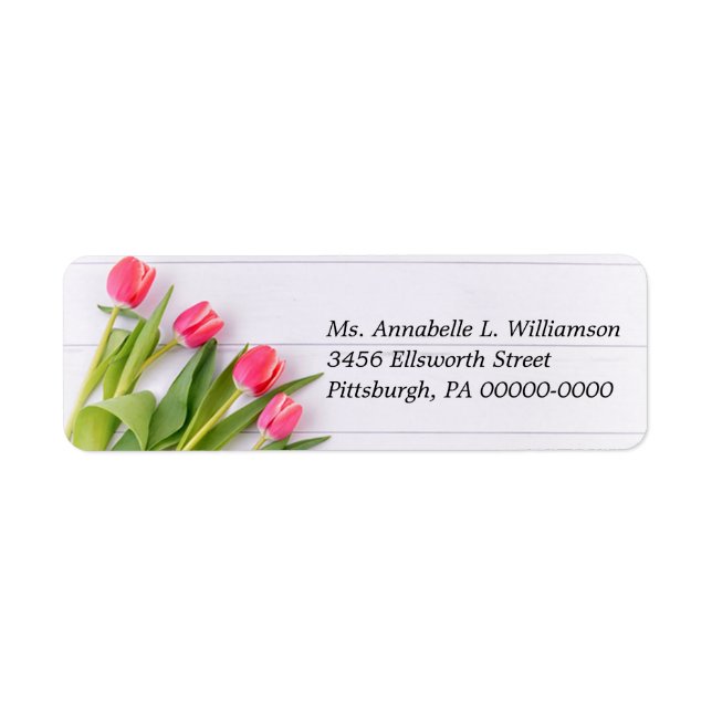 Étiquette Tulipes Rustiques de Printemps sur Bois Adresse de (Devant)