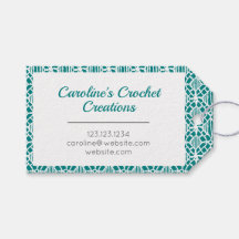 Étiquette turquoise avec Motif de dentelle Crochet