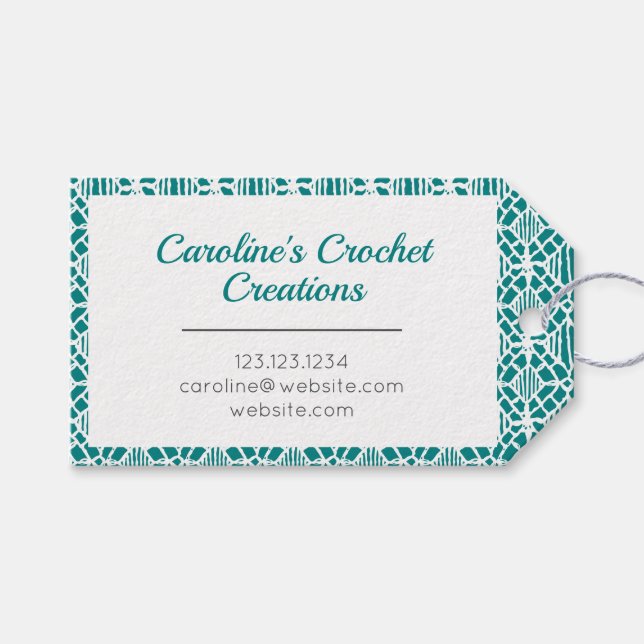 Étiquette turquoise avec Motif de dentelle Crochet (Devant (Horizontal))