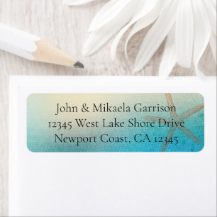 Étiquette Turquoise Blanc Aqua Bleu Étoile de Mer Mariage
