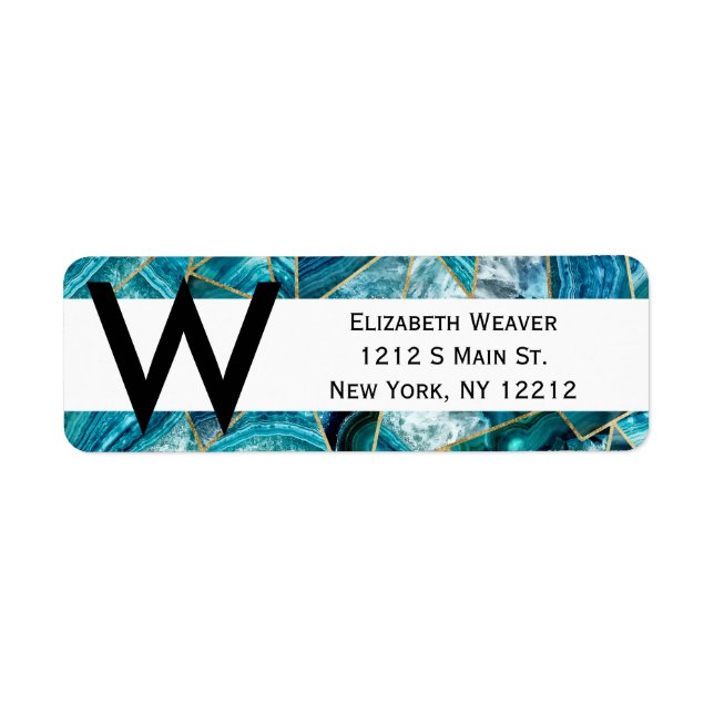 Étiquette Turquoise Blue Agate Black Gold Triangle géométriq (Devant)