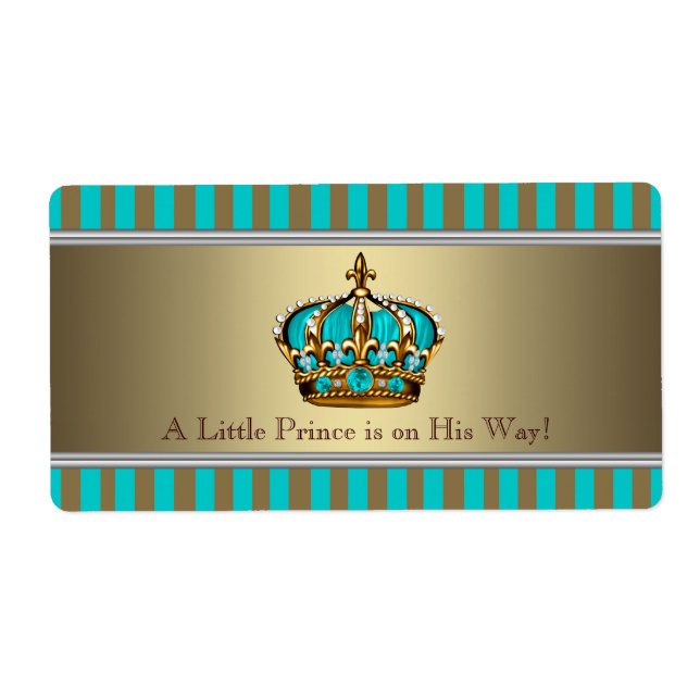 Étiquette Turquoise Blue Gold Prince Bouteille d'eau Étiquet (Devant)