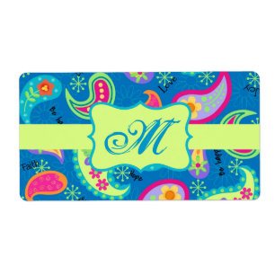 Étiquette Turquoise Blue Green Modern Paisley Pattern