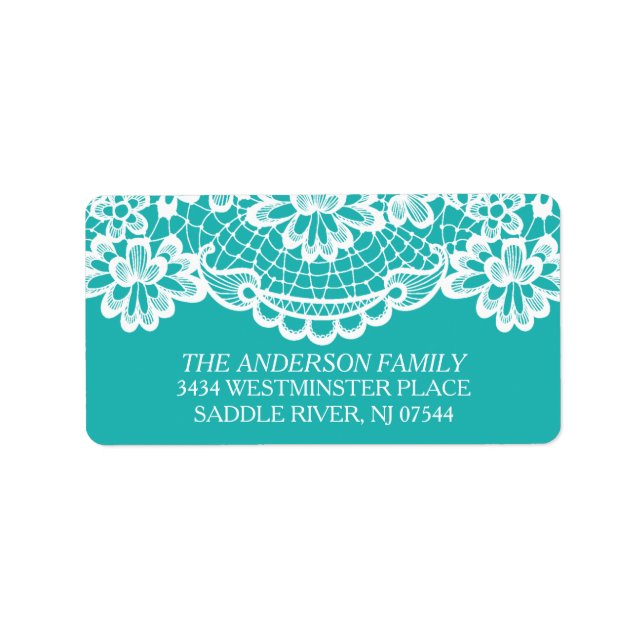 Étiquette Turquoise Blue Vintage Lace Adresse de retour (Devant)