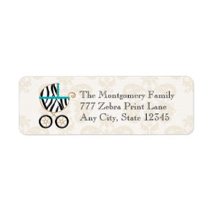 Étiquette Turquoise Blue Zebra Print Baby Carriage Retour