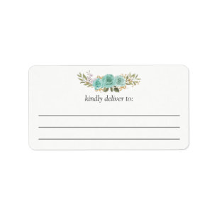 Étiquette Turquoise Floral Blue Roses grande adresse d'écrit