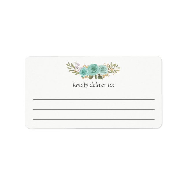 Étiquette Turquoise Floral Blue Roses grande adresse d'écrit (Devant)