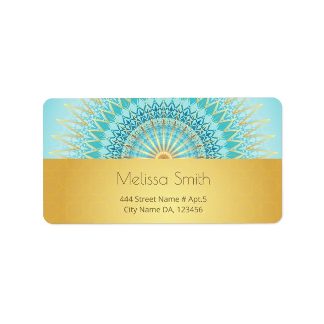 Étiquette Turquoise Gold Boho Mandala (Devant)