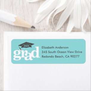 Étiquette Turquoise Graduation Type moderne Grey Casquette A