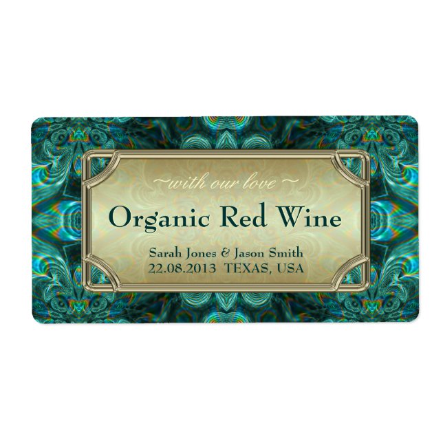 Étiquette Turquoise Imaginaire Aqua Mariage Red Gold Wine Ét (Devant)