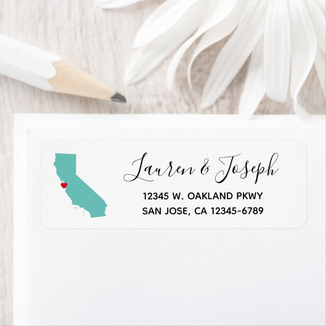 Étiquette Turquoise léger Californie et Mariage blanc (En situation)