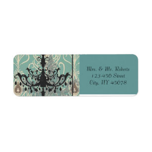 Étiquette turquoise moderne lustre vintage Mariage paon