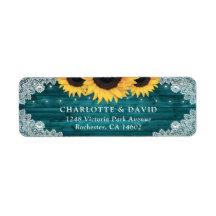 Turquoise Rustic Wood Sunflower Adresse de retour