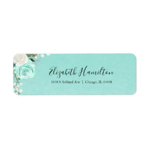 Étiquette Turquoise sarcelle floral aquarelle élégant