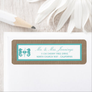 Étiquette Turquoise Seahorse Burlap Beach Wedding Collection