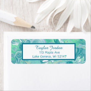 Étiquette Turquoise Vert Bleu Marbre Fluide Art Personnalisé