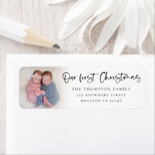 Étiquette Twin Baby 1st Christmas Photo Name Retour Adresse