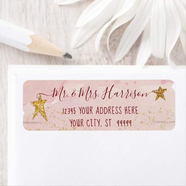 Étiquette Twinkle Little Star Blush Pink Gold Adresse de ret (En situation)