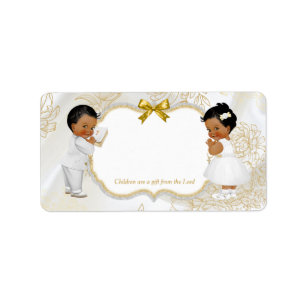 Étiquette Twins Baby Girl Boy Baptism Christening Gold White