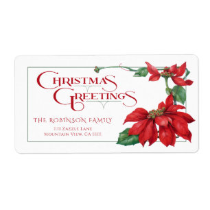 Étiquette Typographie de Noël festive et Poinsettias