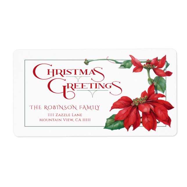 Étiquette Typographie de Noël festive et Poinsettias (Devant)