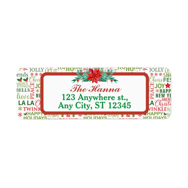 Étiquette Typographie de Noël Rouge & Vert Motif sans coutur (Devant)