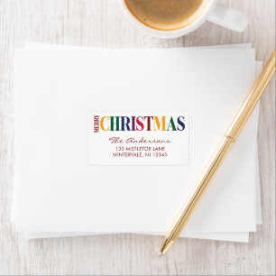 Étiquette Typographie Joyeux Noël Arc-en-ciel