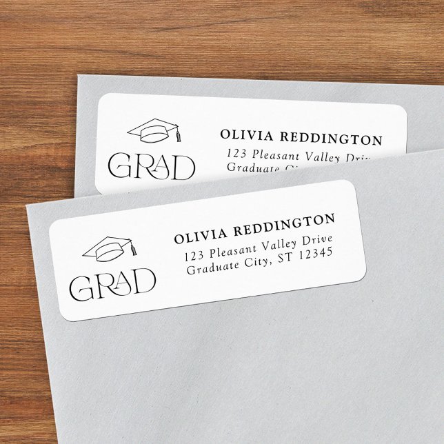 Étiquette Typographie moderne Grad Casquette Adresse de reto (Créateur téléchargé)