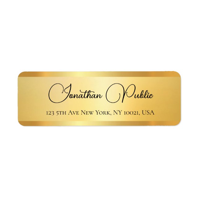 Étiquette Typographie tendance Nom Gold Look Adresse de reto (Devant)