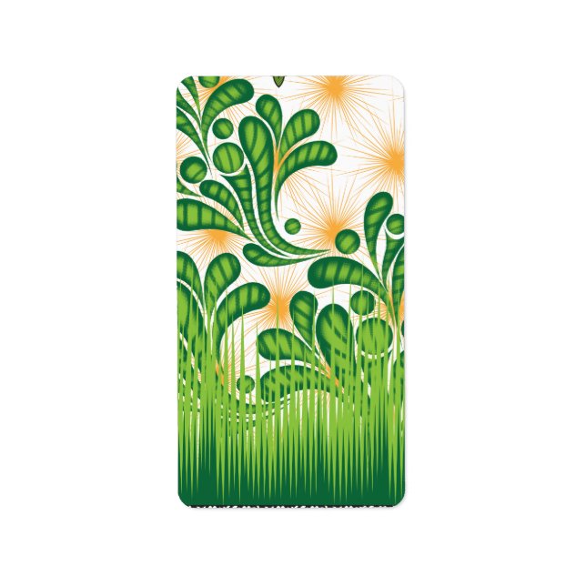 Étiquette Un motif artistique vert et or représentant un arb (Devant)